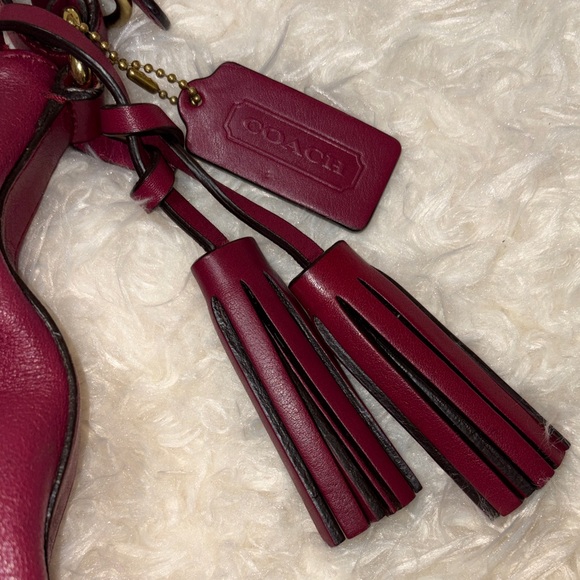 Coach Dark Red Leather Shoulder Bag with Tassels - Picture 3 of 10